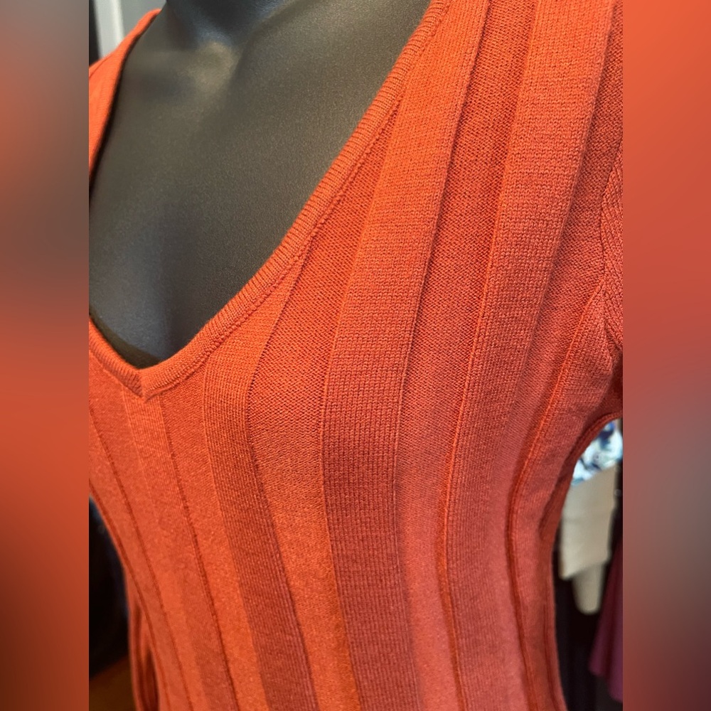 V Neck Ribbed Knit Bodycon Maxi Dresses - Rustic Orange Sz S - Picture 6 of 7